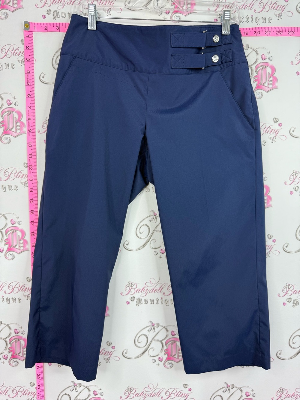 Izod capri Navy Cropped Wide-Leg Pants with Side Buckle Detail cool FX